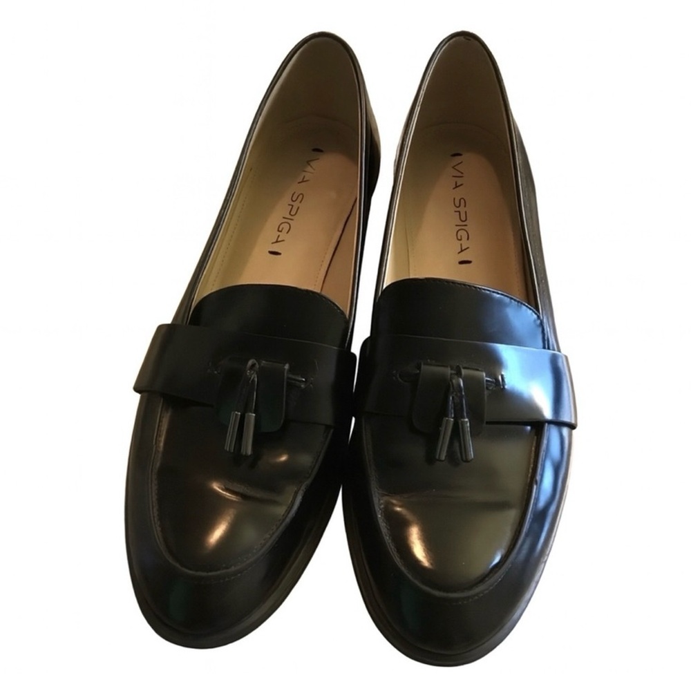 Via Spiga Glossy Black Tassel Loafers